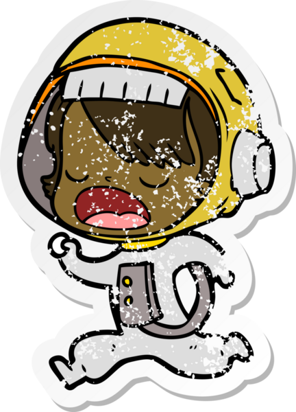 Bir insan tarafından çizilen karikatür astronot bir kadının sıkıntılı çıkartması.