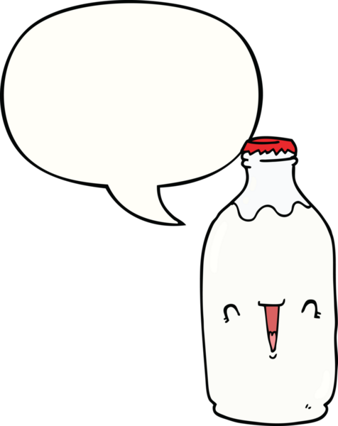 Bir insan tarafından çizilmiş konuşma baloncuklu tatlı süt şişesi.