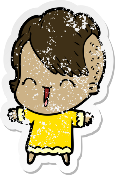 Bir insan tarafından çizilmiş mutlu bir hippi kızın sıkıntılı çıkartması.