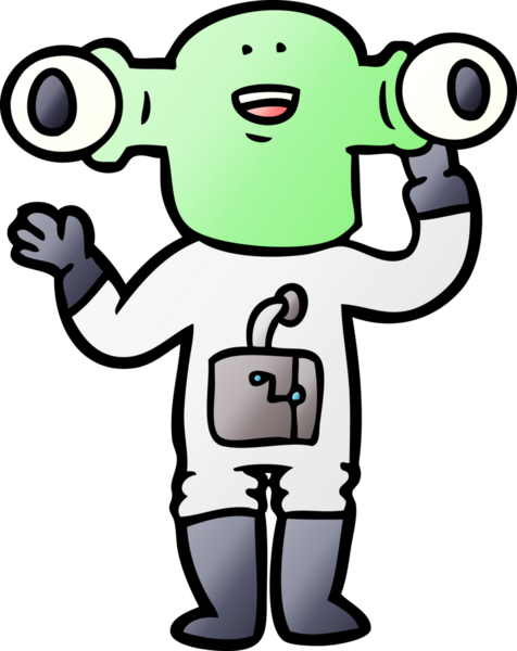 Bir insan tarafından çizilmiş dost canlısı uzaylı çizgi filmi.