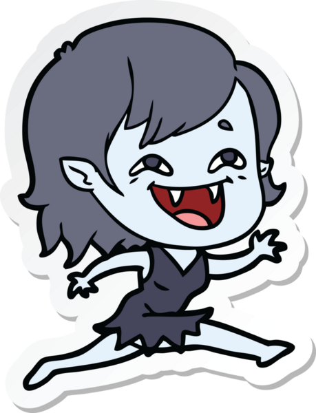 Bir insan tarafından çizilmiş, gülen vampir bir kızın çıkartması.