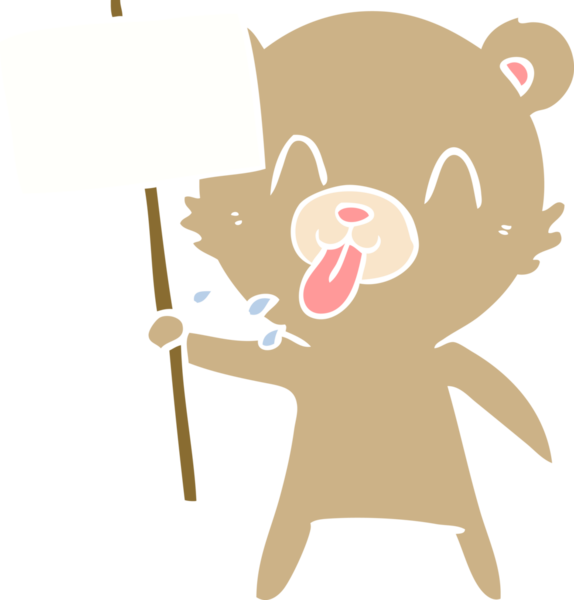 kaba düz renkli çizgi film ayısı. Protesto işareti insan tarafından çizilmiş.