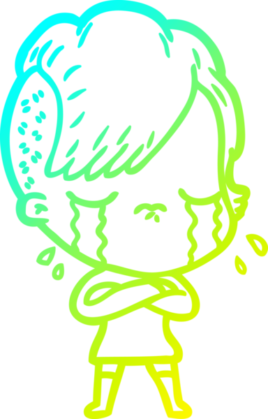 Bir insan tarafından çizilmiş ağlayan bir çizgi film kızı çizimi.