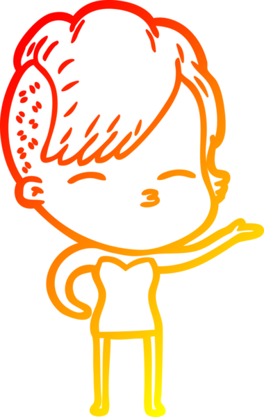 Bir insan tarafından çizilmiş çizgi film karakteri şaşı bir kızın sıcak çizgi çizimi