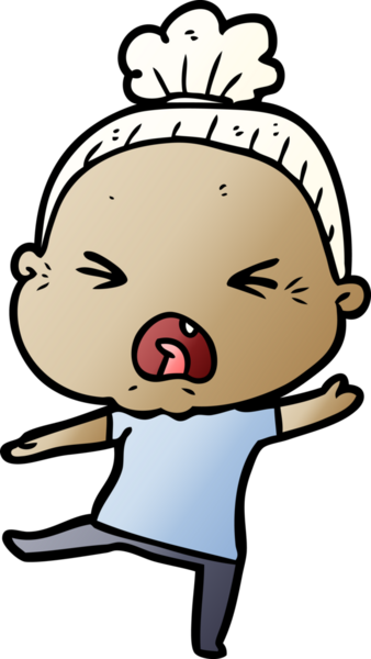 Bir insan tarafından çizilmiş kızgın yaşlı kadın çizgi filmi.