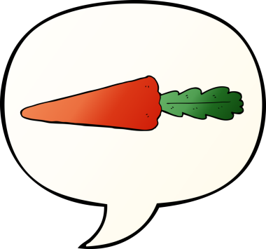 Bir insan tarafından çizilmiş, konuşma baloncuklu çizgi film havucu.