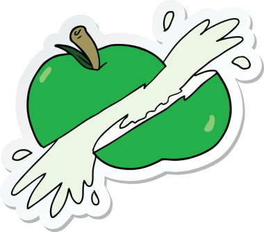 Bir insan tarafından çizilmiş dilimlenmiş elma etiketi.