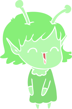 Bir insan tarafından çizilmiş düz renkli uzaylı kız çizgi filmi.