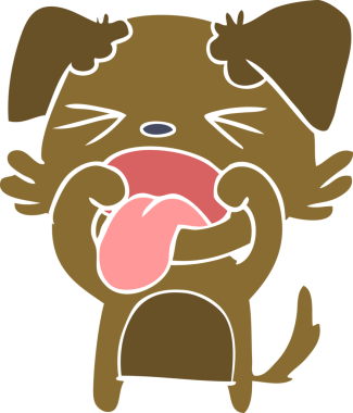 Düz renkli çizgi film. Bir insan tarafından çizilmiş iğrenç bir köpek.