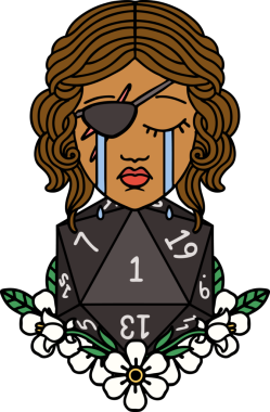 Retro Dövme Tarzı Ağlayan İnsan Haydut Doğal bir d20 ruloyla Bir insan tarafından çizilmiş