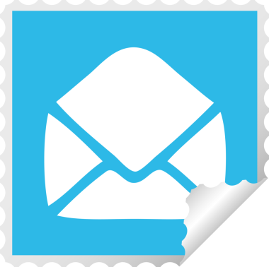 Bir insan tarafından çizilmiş kağıt bir zarfın kare soyulmuş etiket karikatürü