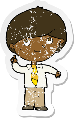 İnsan tarafından çizilmiş bir fikri olan karikatürist bir çocuğun gerilimli retro yapıştırması.