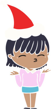 Bir insan tarafından çizilmiş Noel Baba şapkası takan bir kadının düz renkli çizimi.