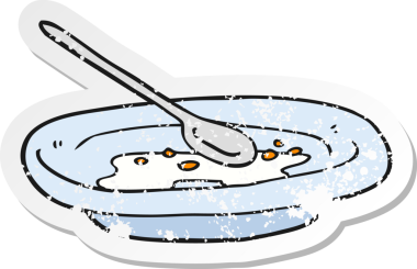 Bir insan tarafından çizilmiş boş mısır gevreği kasesinin geriletilmiş yapıştırması.