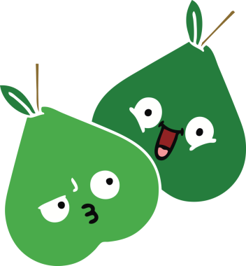 Bir insan tarafından çizilmiş armutun düz renkli retro karikatürü