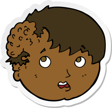 Bir insan tarafından çizilmiş kafasında çirkin bir büyüme olan çizgi film çocuğunun çıkartması.