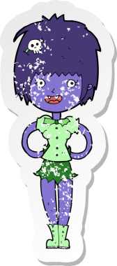 Bir insan tarafından çizilmiş mutlu vampir kız çizgi filminin gerilimli yapıştırması.