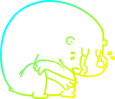 Bir insan tarafından çizilmiş ağlayan çizgi film ayısının soğuk gradyan çizgisi.