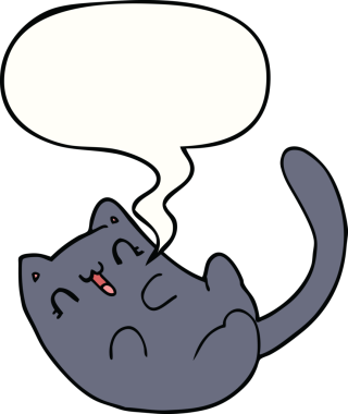 Bir insan tarafından çizilmiş konuşma balonu olan çizgi film kedisi.