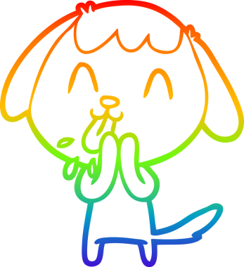 Gökkuşağı gradyan çizimi. Bir insan tarafından çizilmiş şirin bir köpek çizimi.