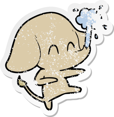 Bir insan tarafından çizilmiş su püskürten şirin bir filin sıkıntılı çıkartması.