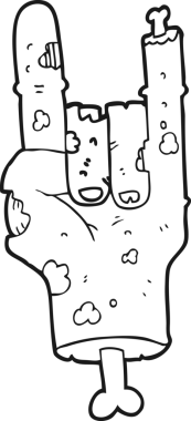 Bir insan tarafından çizilmiş siyah beyaz çizgi film zombi eli.