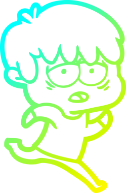 Bir insan tarafından çizilmiş, bitkin bir çocuğun soğuk çizgi çizimi.