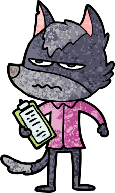 Bir insan tarafından çizilmiş rahatsız kurt çizgi filmi.