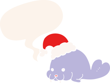 Bir insan tarafından çizilmiş eski usul konuşma baloncuğu olan karikatür Noel morsu.