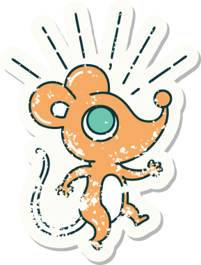 Bir insan tarafından çizilmiş dövme stili fare karakterinin eski bir çıkartması.