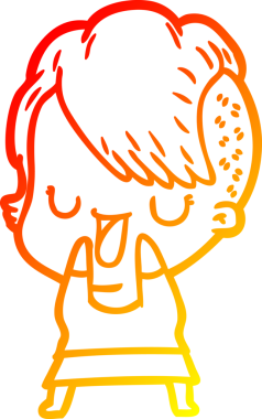 Hipster saç kesimi bir insan tarafından çizilmiş güzel bir çizgi film kızı çizimi.