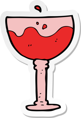 Bir insan tarafından çizilmiş bir bardak şarabın etiketi.