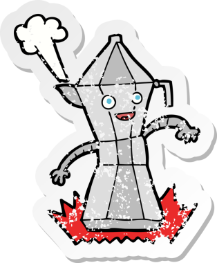 Bir insan tarafından çizilmiş karikatür kahve demliğinin gerilimli yapıştırması.