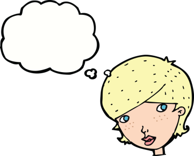 Bir insan tarafından çizilmiş düşünce baloncuğu olan çizgi film dostu kadın.