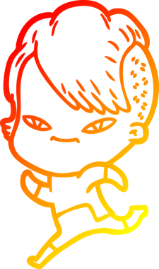 Hipster saç kesimi bir insan tarafından çizilmiş güzel bir çizgi film kızı çizimi.