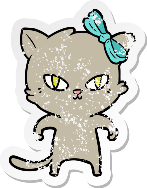 Bir insan tarafından çizilmiş şirin bir çizgi film kedisinin sıkıntılı çıkartması.