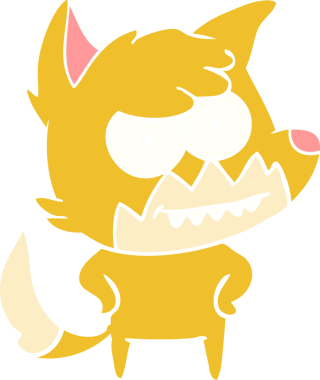 Bir insan tarafından çizilmiş düz renk çizgi film çizimi sırıtan tilki