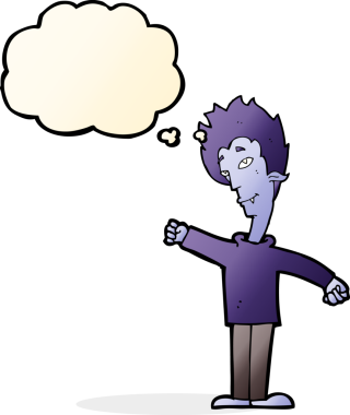 Bir insan tarafından çizilmiş düşünce balonlu vampir adam.