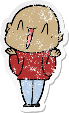 Bir insan tarafından çizilmiş mutlu, kel bir adamın sıkıntılı çıkartması.