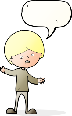 Bir insan tarafından çizilmiş konuşma balonu olan mutsuz bir çocuk.