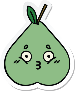 Bir insan tarafından çizilmiş şirin yeşil bir armut çıkartması.