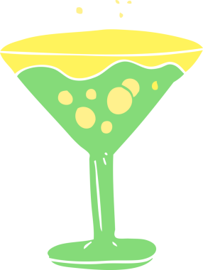 Bir insan tarafından çizilmiş bir kokteylin düz renk çizimi