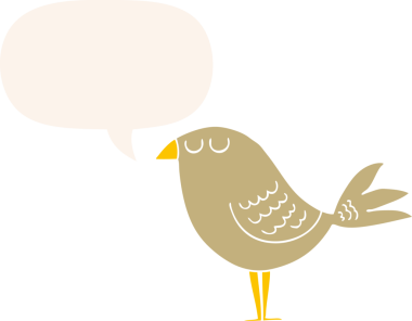 bir insan tarafından çizilmiş, konuşma baloncuklu çizgi film kuşu.