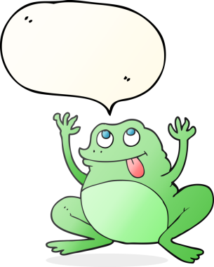 Bir insan tarafından çizilmiş komik serbest konuşma balonu karikatürü kurbağası.