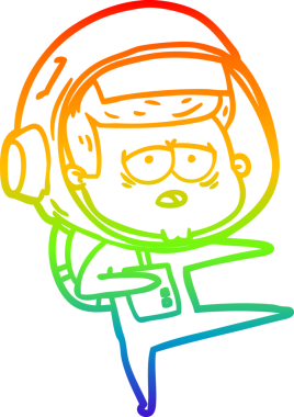 Gökkuşağı gradyan çizgi çizimi bir insan tarafından çizilmiş yorgun astronot