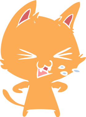 Bir insan tarafından çizilmiş düz renkli çizgi film kedisi.