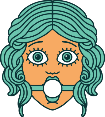 İkonik dövme stili bir kadın yüzü. Bir insan tarafından çizilmiş bir top ağzı.