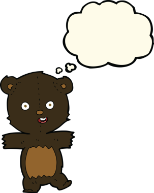 Bir insan tarafından çizilmiş düşünce baloncuğu olan sevimli siyah ayı yavrusu.