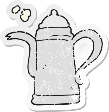 Bir insan tarafından çizilmiş bir çizgi film kahve ısıtıcısının gerilimli yapıştırması.