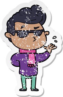 Bir insan tarafından çizilmiş havalı bir adamın sıkıntılı çıkartması.